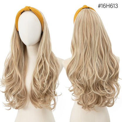 Peruca de Cabelo Sintético Longo Ondulado com Faixa Feminina Ombré Castanho Preto Loiro Cosplay Natural Resistente ao Calor Meia Peruca para Mulheres