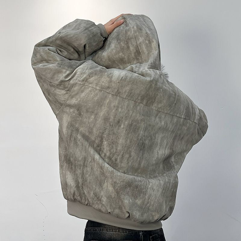 Cotton jacket with fur collar eagle embroidered and tie-dyeed winter men's design outdoor jacket thick and comfortable