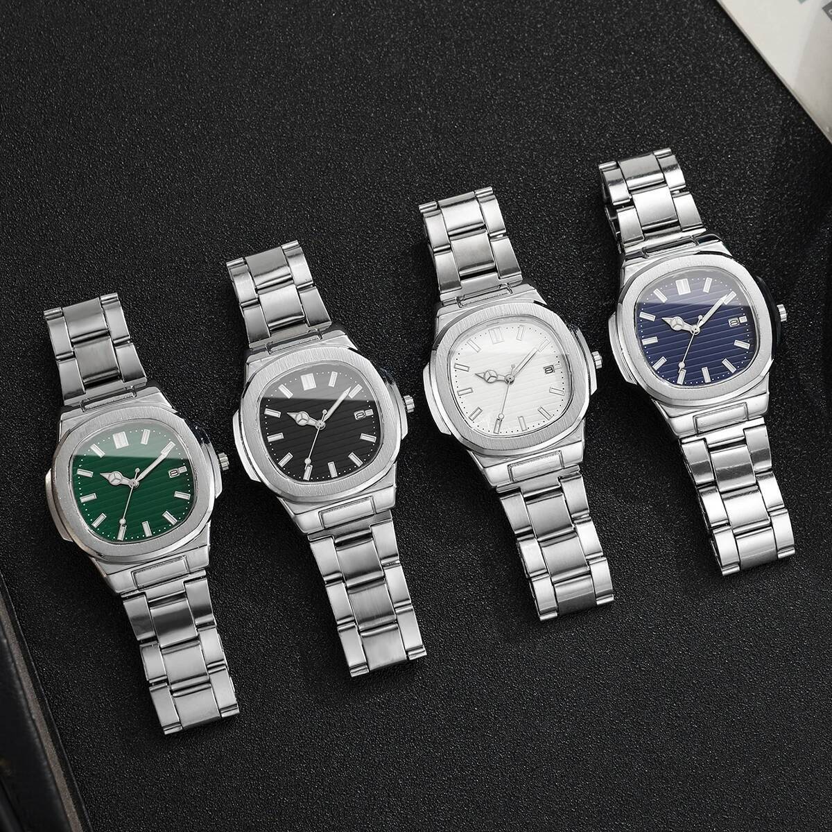 Fashion Square Men Business Watches Stainless Steel Strap Calendar Quartz Wristwatch Mens Clock Reloj Hombre?Without Box?