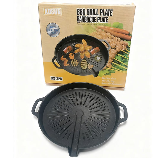 KOSUN Non-stick Barbecue Pan Stone Coated Cast Aluminum Korean Grill Pan Guipan Pot with Pour Mouth for Gas and Induction Stove