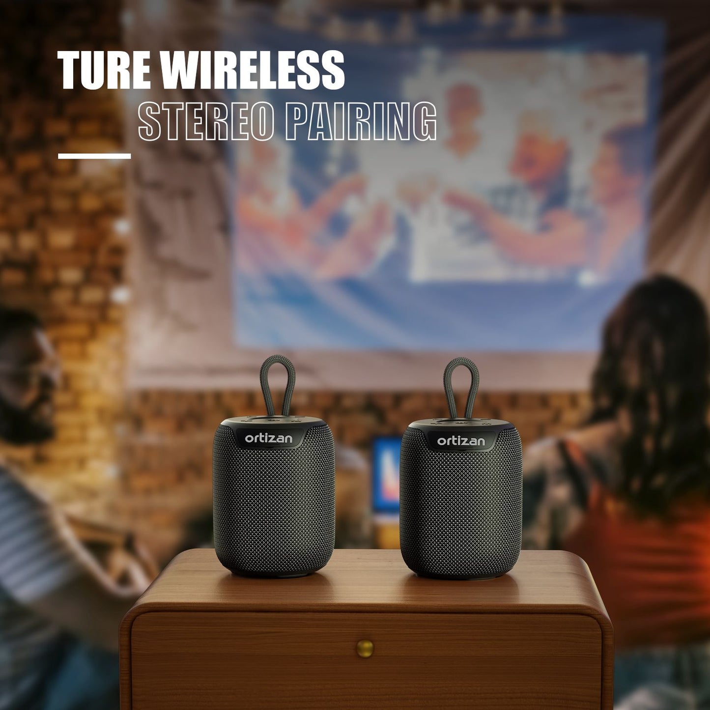 Caixas de Som Bluetooth Ortizan, Speaker Portátil Sem Fio com Bluetooth 5.3, IPX7 à Prova D'água, Som Estéreo de 15W, Pareamento Duplo, TF/AUX