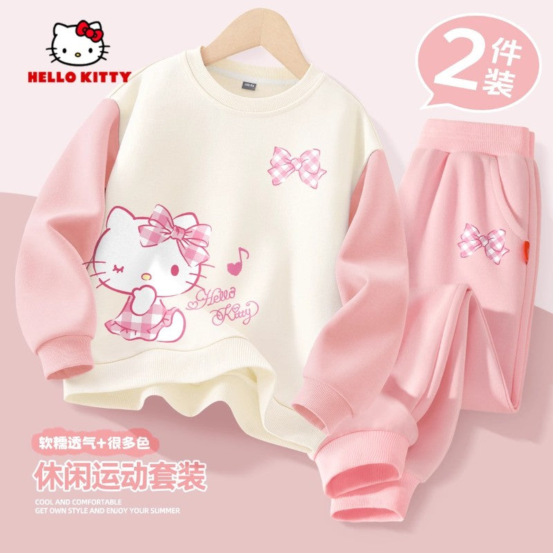 Sanrio Baby Girl Clothes Set Autumn Kid Hello Kitty Printed Sweatshirts Pullover Top & Pants 2pcs Suit Children Boys Tracksuits