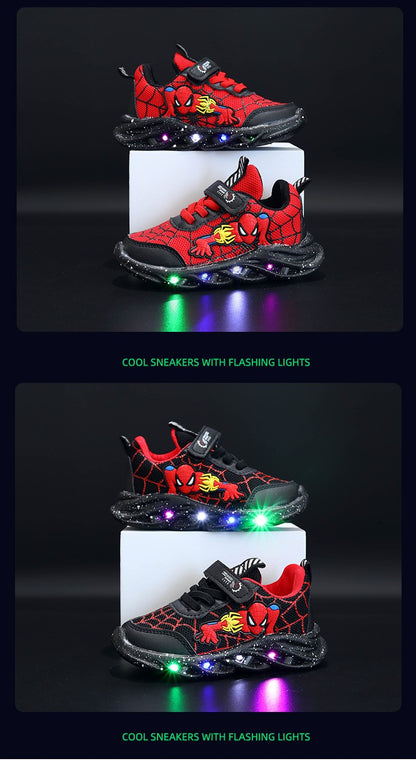 LED Casual Sneakers Red Black For Spring Boys Cartoon Mesh Outdoor Shoes Children Lighted Non-slip Shoes Size 21-30