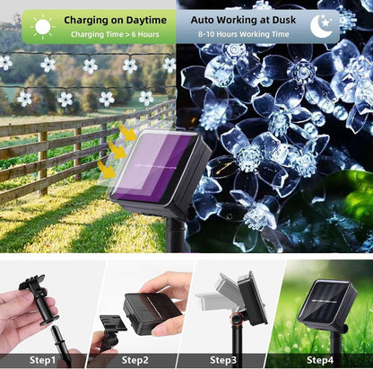 Solar Led String Lights Outdoor Cherry Flowers String Lights With 8 Modes Lighting Camping Garden Christmas Decor Solar Lamp