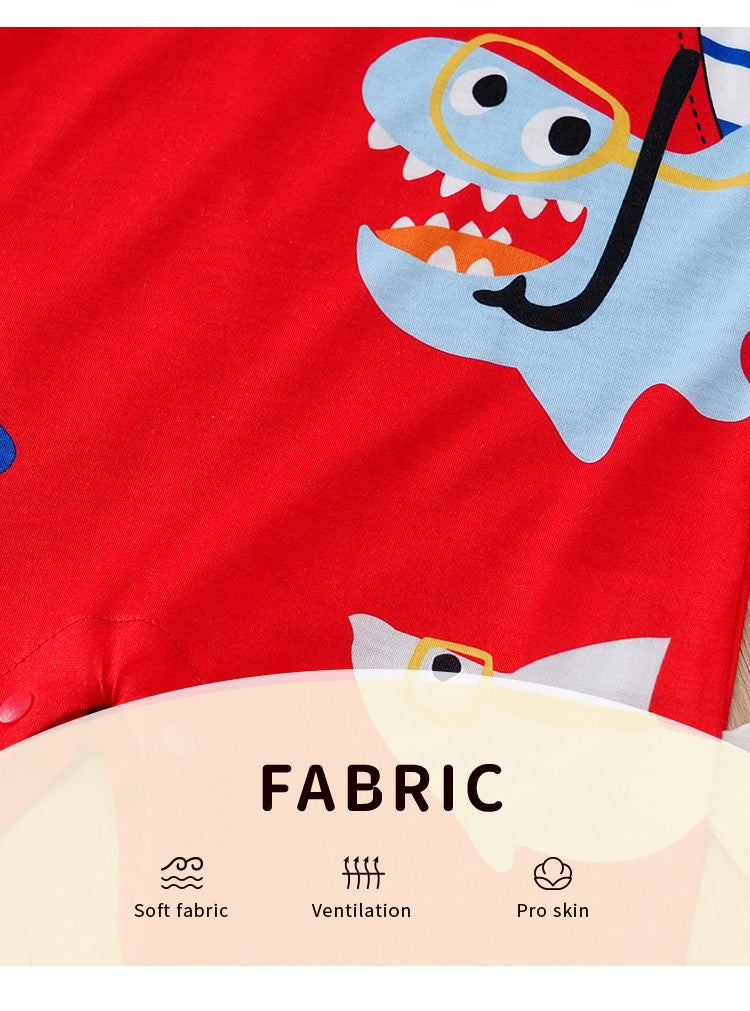 Newborn Baby Clothes Animal-Red sharkPrint Fashion Infant Jumpsuit Toddler Short Sleeve One-piece Pajamas Bodysuit Summer Romper