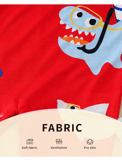 Newborn Baby Clothes Animal-Red sharkPrint Fashion Infant Jumpsuit Toddler Short Sleeve One-piece Pajamas Bodysuit Summer Romper