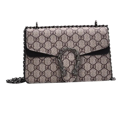 Women Stylish Retro Print Shoulder Crossbody Bag Fashionable Chain Underarm Purse Medium Hardness Polyester Lining