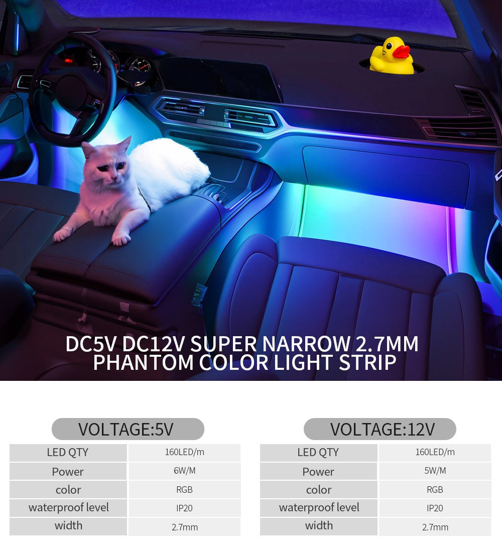 2.7mm WS2812B LED Strip Ultra Narrow 160Leds/M Individually Addressable RGBIC Light Strip Dreamcolor DC5V/12V
