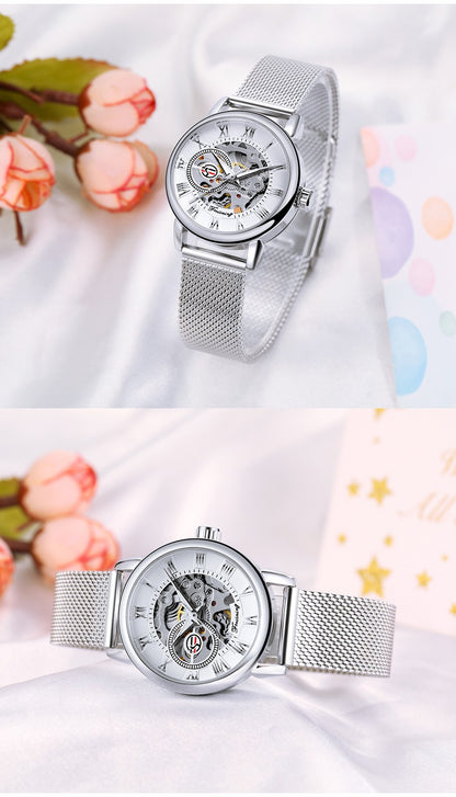 Forsining 099L Girl Bracelet Mechanical Watch With Manual Hand Wind Mechanical Wristwatch Mesh strap Female Watch Reloj Mujer