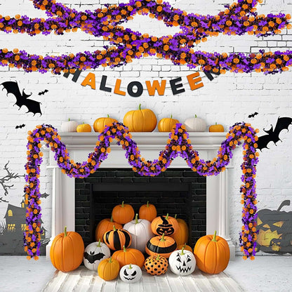 Halloween Tinsel Garland 2M Purple Tinsel Garland with Pumpkin Bat, Halloween Decoration for Indoor Outdoor Garden Party Porch