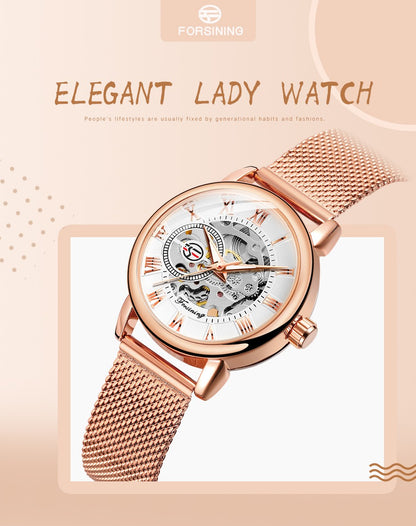 Forsining 099L Girl Bracelet Mechanical Watch With Manual Hand Wind Mechanical Wristwatch Mesh strap Female Watch Reloj Mujer
