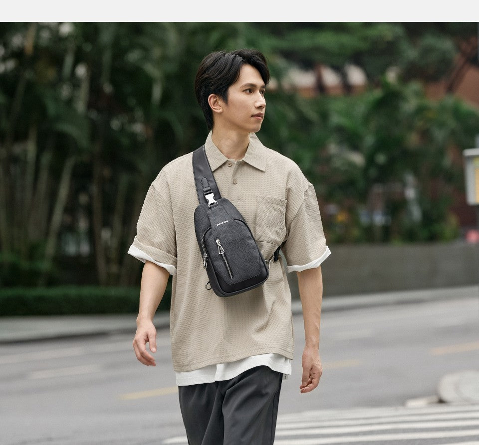 Septwolves Business Thin Printed Leather Crossbody Sling Bag Man Fashion Casual Travel Monogram Print Fabric iPad Shoulder Bag