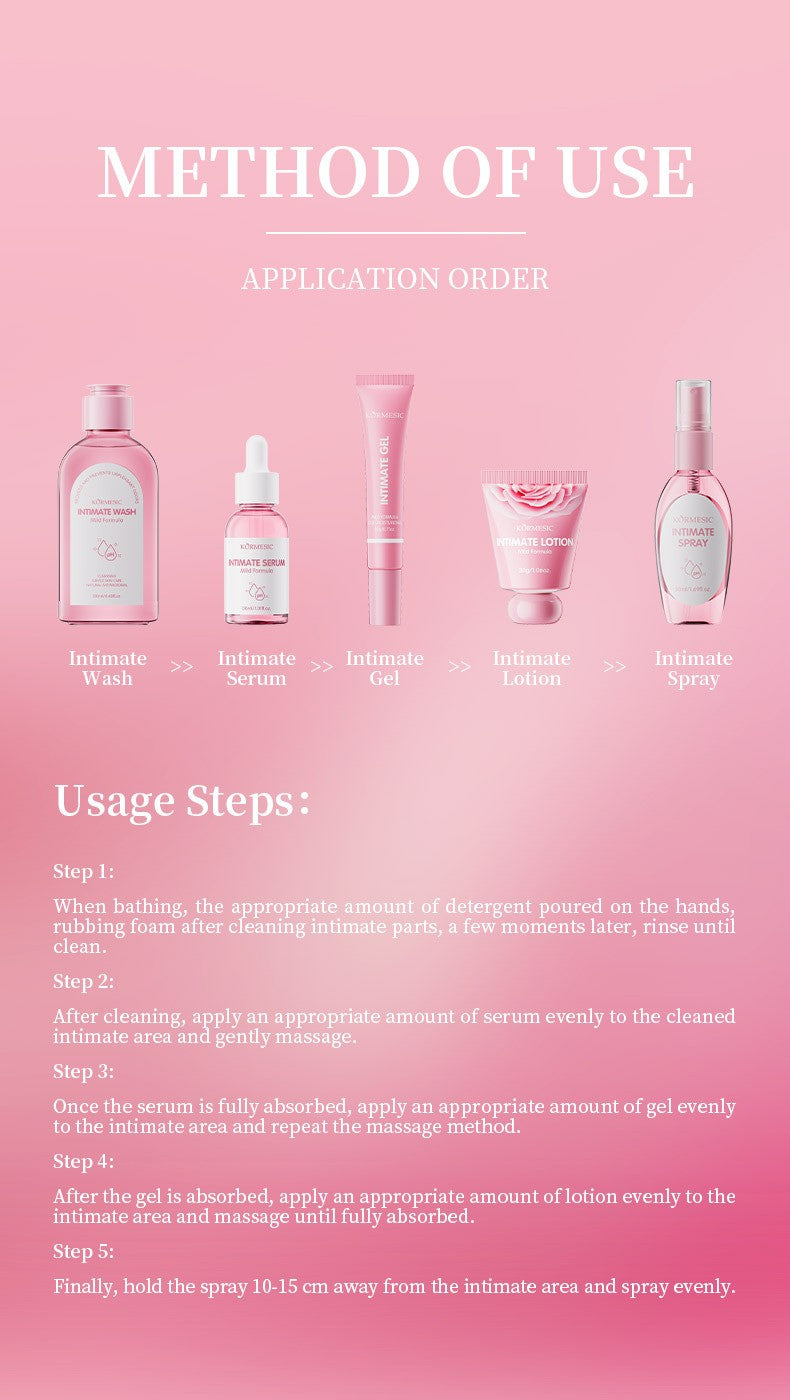 5 unidades/conjunto KORMESIC Kit de cuidados íntimos femininos diário, rotina de pele, lavagem de beleza, banho, clareamento, delicado, suave