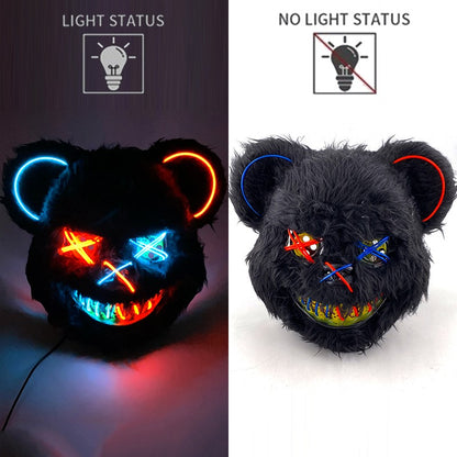 Hot Bloody Rabbit Bear Luminous LED Mask Halloween Horror Bunny Mask Carnival Party Props Cosplay Dress Up Headgear
