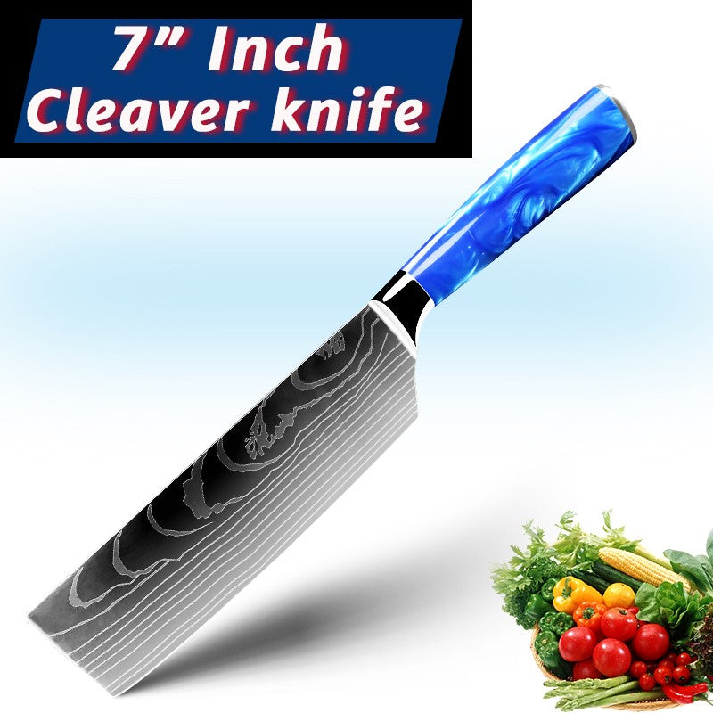 Faca de Cozinha Japonesa Chef 1-10 Peças Conjunto 7CR17 Aço Inoxidável 440C Desenho Damasco Cutelo de Carne Fatiador Santoku Ferramentas de Cozinha