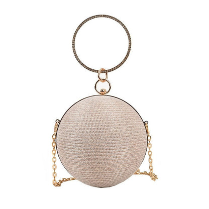 Fashion Circular Evening Bag Luxury Wedding Party Shoulder Bags Elegant Rhinestone Decorative Chain Banquet Clutch Handbags