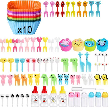 Garfo de Frutas Mini de 48-104 Peças Para Crianças Garfos Fofos de Lanche Palitos de Dente Acessórios de Caixa de Bento Divisórias de Silicone Para Lancheira