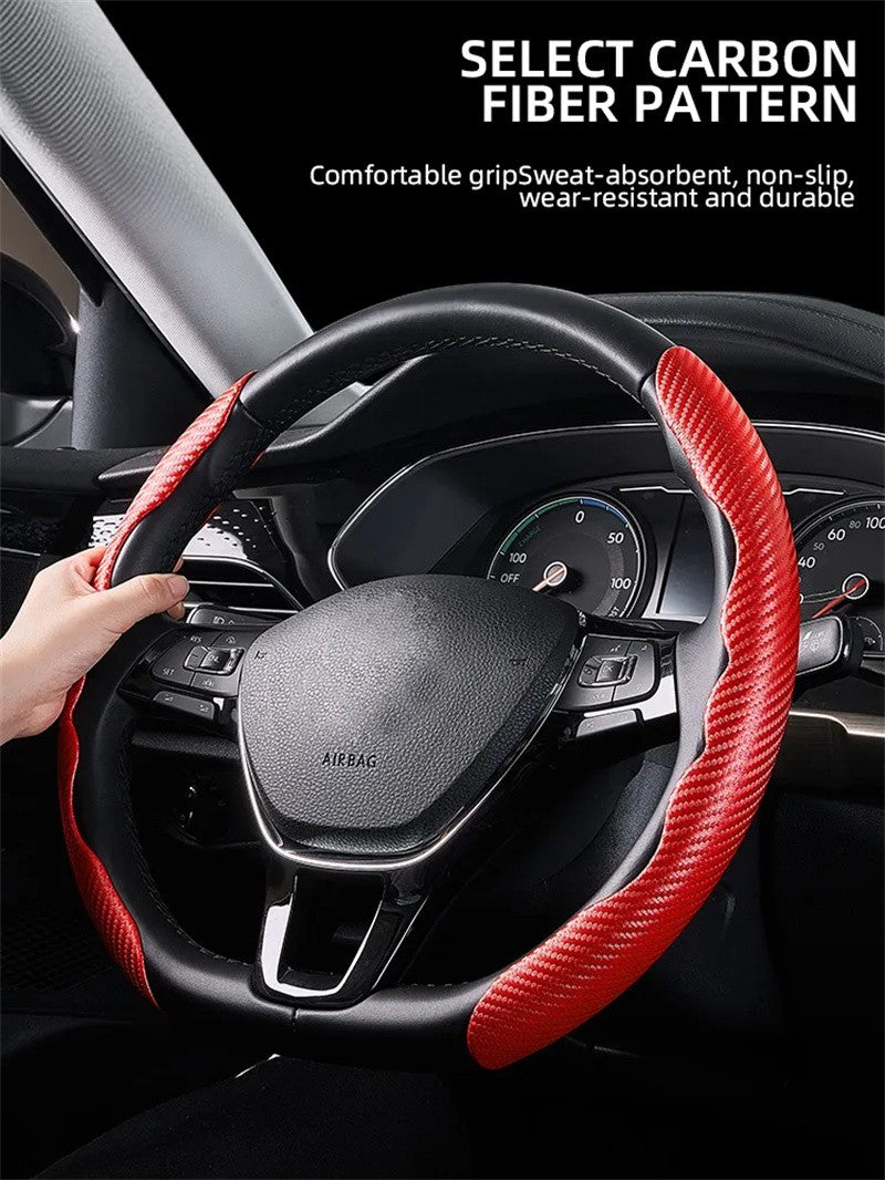 Capa Universal Antiderrapante de Fibra de Carbono para Volante de Carro, Capa Auxiliar para Volante de Carro, Acessórios Antiderrapantes