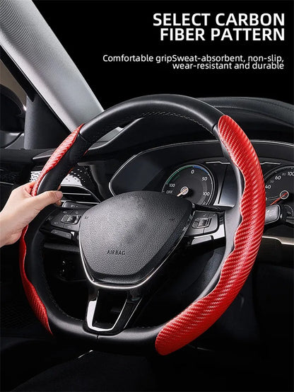 Capa Universal Antiderrapante de Fibra de Carbono para Volante de Carro, Capa Auxiliar para Volante de Carro, Acessórios Antiderrapantes