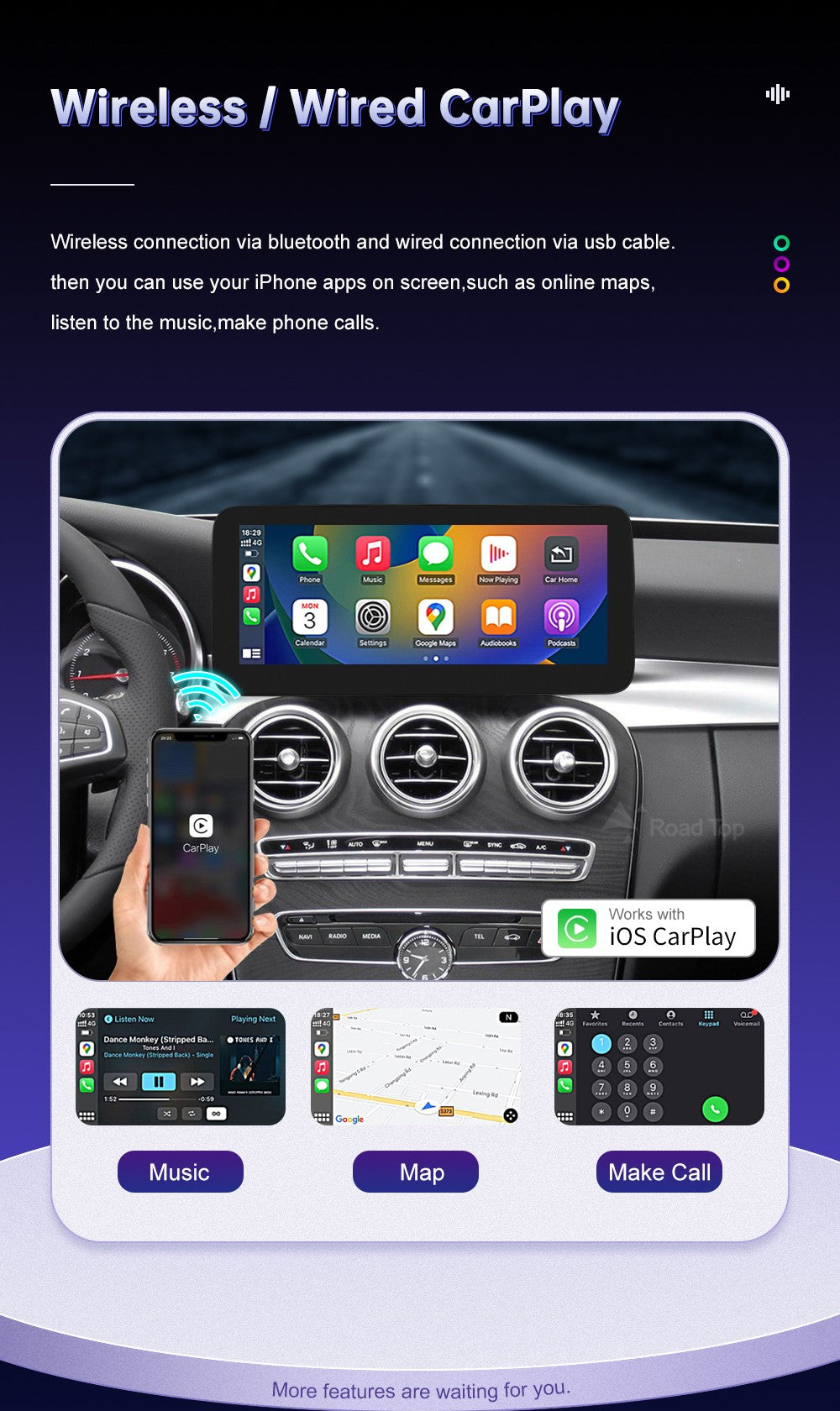 Wireless Carplay Linux Screen for Mercedes Benz W205 GLC A C V Class W447 CLA GLA 2015-2019 GPS With Android Auto Car Multimedia