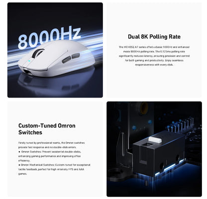 MCHOSE A7 Ultra Mouse Gamer Sem Fio Sensor de Alta Precisão Pixart3950 Design Leve Taxa de Polling de 8000Hz Chip Principal Realtek