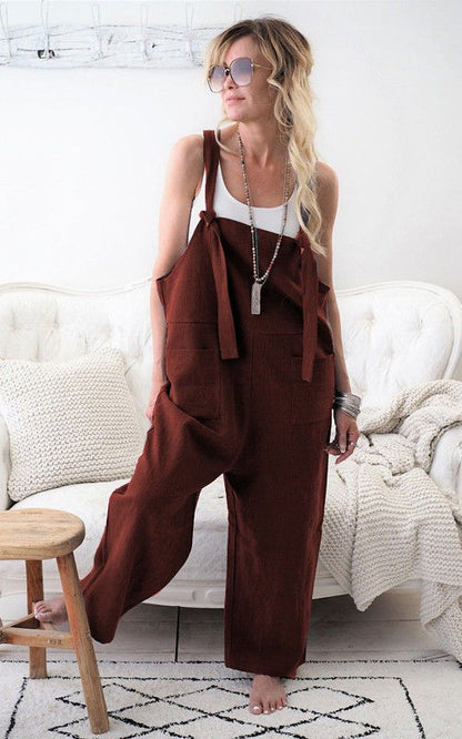 Women s Stylish Relaxed Fit Dungarees Adjustable Strap Sleeveless Jumpsuit Fashionable Wide Leg Retro  Suit