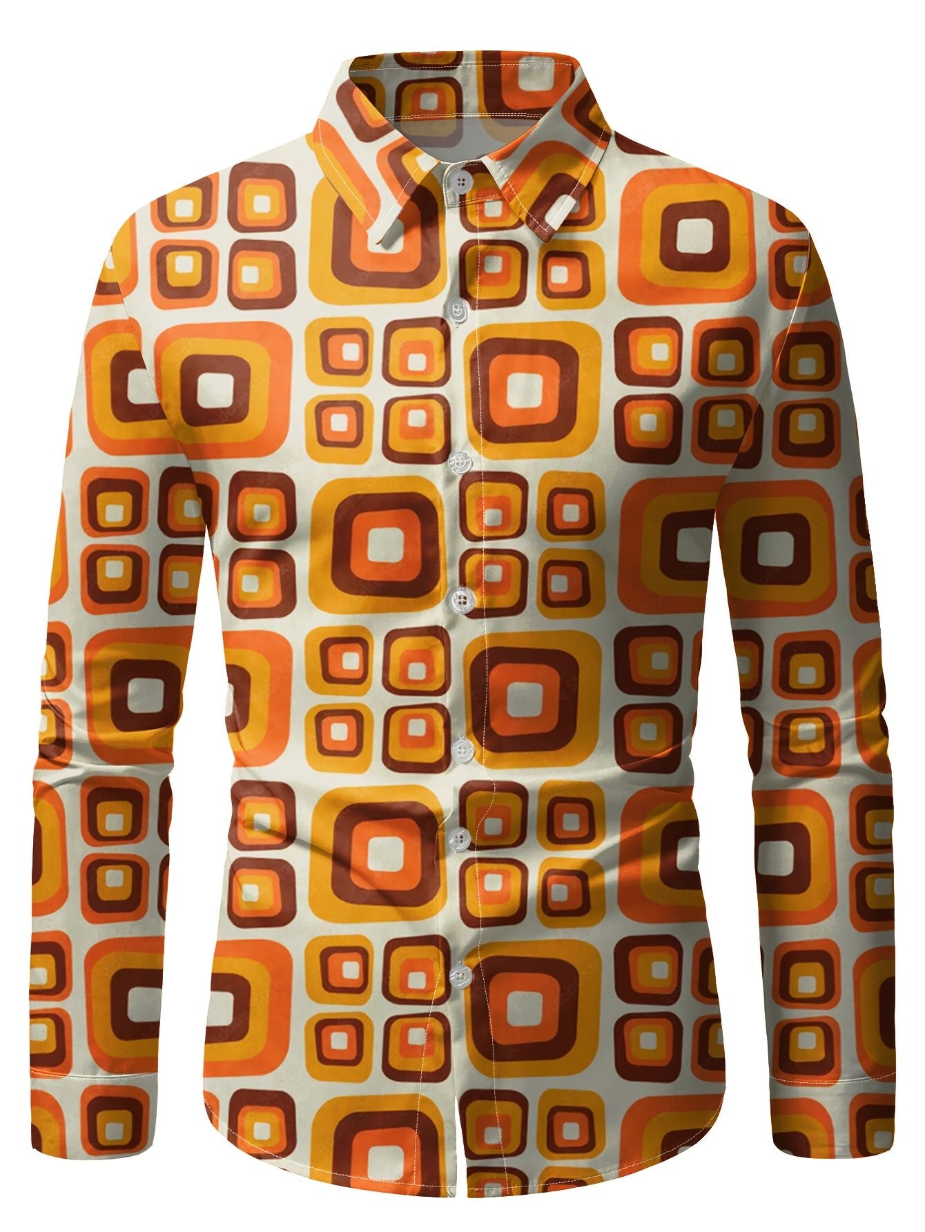 70s Theme Parties Men's 70s Disco Party Shirt - Retro Vintage Formal & Casual Button-Up Blouse with gradient, Machine Washable