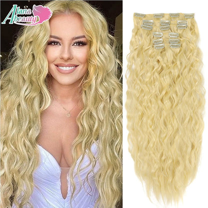 Alana 28 polegadas Sintético Longo Água Encaracolado Clip Em Apliques Extensões de Cabelo Crespo Cacheado Clip-in Cabelo Fibra Orgânica Resistente ao Calor