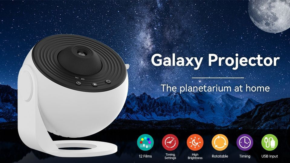 Projetor de Luz Noturna Galáxia Rotativa 360° Abajur Planetário Céu Estrelado Presente de Natal Perfeito para Quarto Infantil Decoração de Feriado