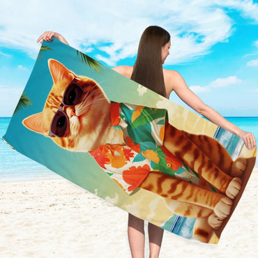 1pc Animal Cat Pattern Printed Superfine Fiber Quick Drying Beach Towel For Swimming, Bath, Outdoor Travel