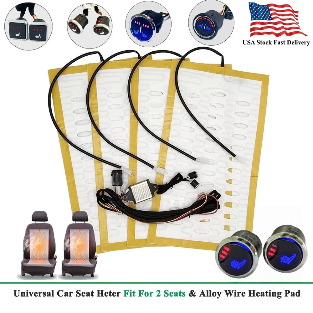 Conjunto Universal de Aquecedores de Assento de Carro Embutidos para 2 Assentos com Fio de Liga 12V Almofada de Aquecimento Rápido e Sistema de Interruptor de Controle Duplo de 3 Níveis