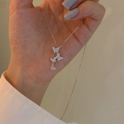 Novo Colar de Borboleta Brilhante Feminino Requintado Colar de Corrente Dupla Camada na Clavícula Joias para Presente Feminino