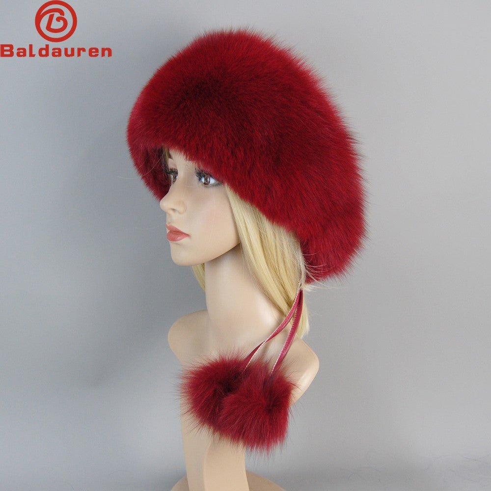 Nova Touca de Luxo de Inverno 100% Pelo de Raposa Natural Toucas de Pelo de Raposa Real de Qualidade para Mulheres Toucas de Pelo de Raposa Genuíno para Meninas