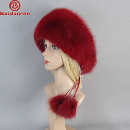 Nova Touca de Luxo de Inverno 100% Pelo de Raposa Natural Toucas de Pelo de Raposa Real de Qualidade para Mulheres Toucas de Pelo de Raposa Genuíno para Meninas