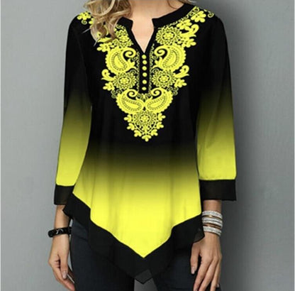 Shirt Women Spring Summer Blouse 3/4 Sleeve Casual Printing Female Fashion Shirt Tees Tops  5XL StreetShirt