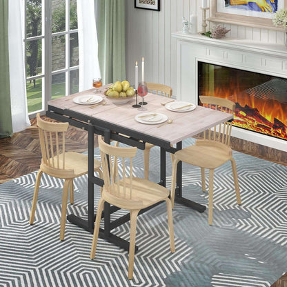 2-in-1 Shelf To Table Compact Furniture, Extendable Dining Table With Metal Frame, Convertible Kitchen Table For 4-6, 55inch