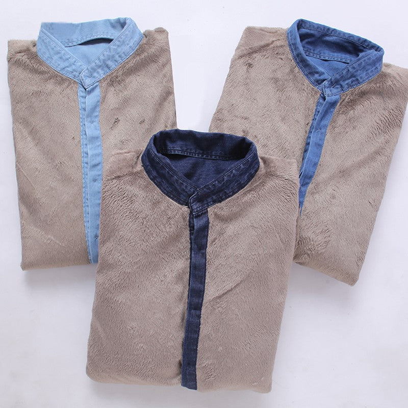 Fashion Brand Winter Jeans Shirt Men Warm Fleece Lined Velvet Denim Shirts Cowboy Coats Outwear Windbreaker Thick Clothing