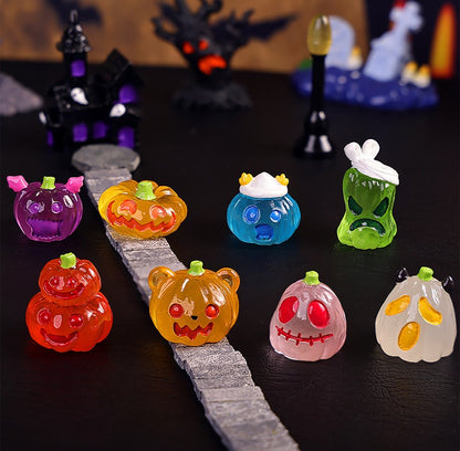 8/16/24pcs Luminous Halloween Micro Landscape Miniature Figurine Resin Craft Mini Fairy Garden Ornament Pumpkin Ghost Decoration