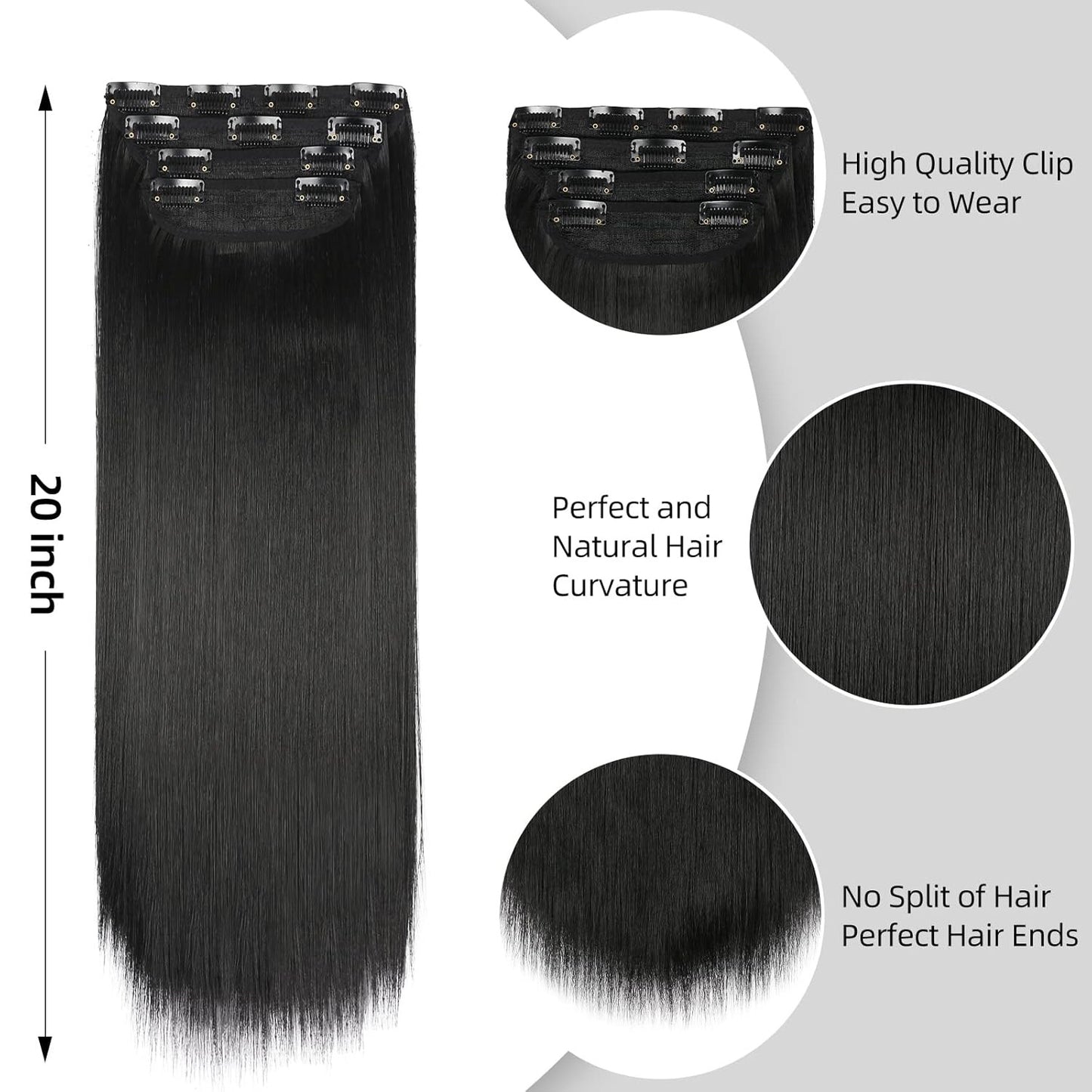 7 Peças de Aplique Tic Tac 50cm Ultra Invisível Para Mulheres Suave Sedoso Sem Emendas