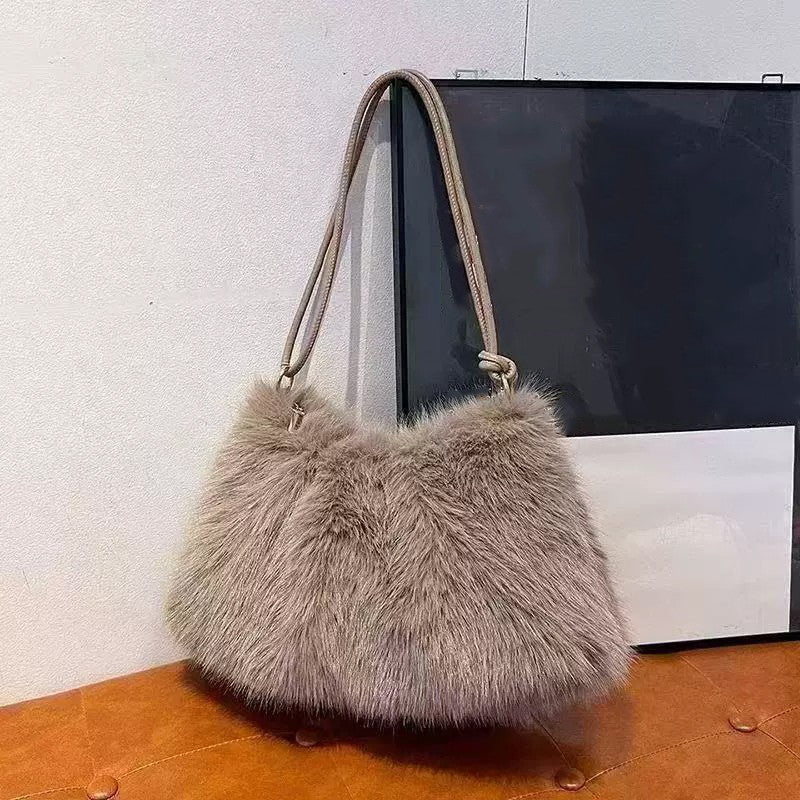 Fashion Luxury Faux Rabbit Fur Plush Shoulder Bag High-End Women's Tote Handbag for Stylish Gift Sending