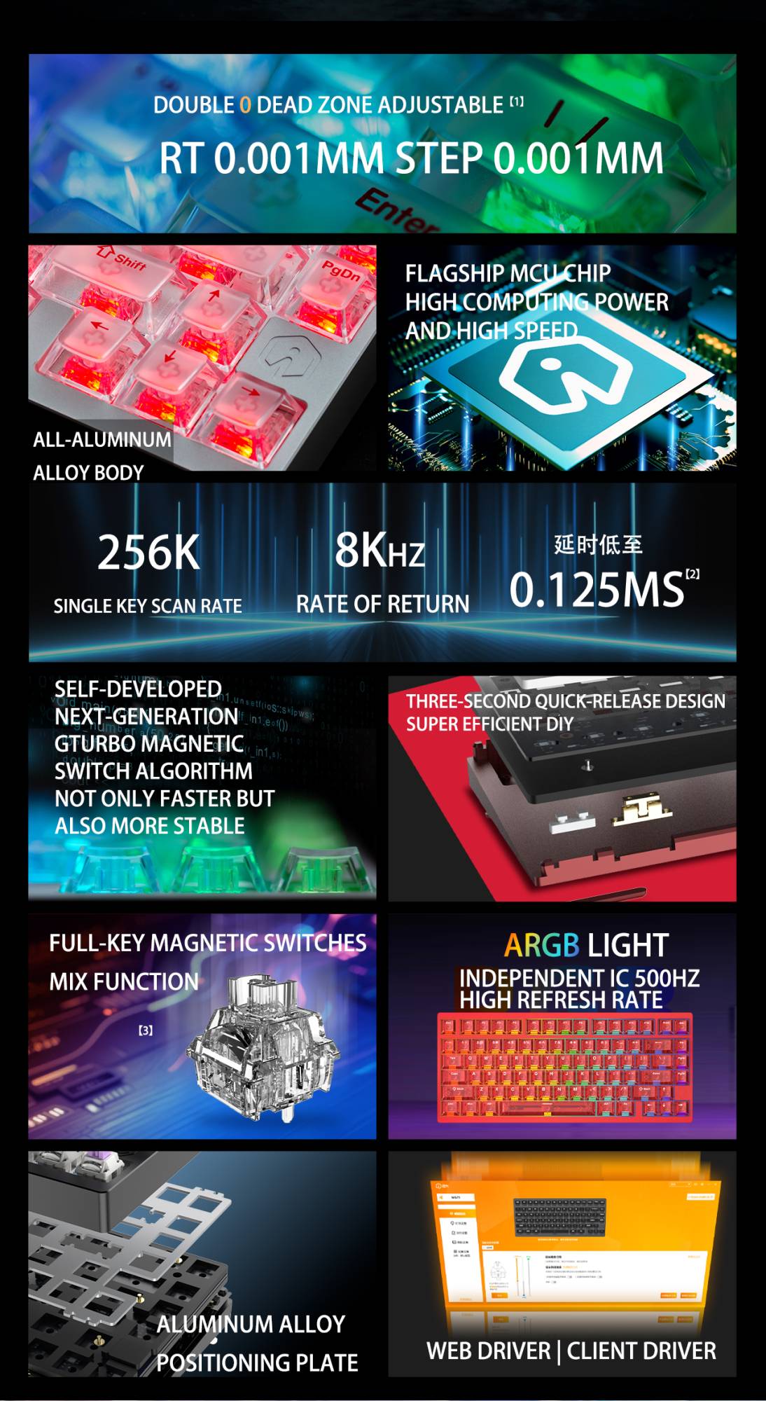 Teclado Gamer IROK MG75 PRO MAX 8K com Switch Magnético Acionamento Rápido de 0,005mm RT Teclado Mecânico com Hot Swap/SOCD/À Prova D'Água