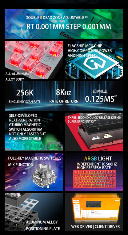 Teclado Gamer IROK MG75 PRO MAX 8K com Switch Magnético Acionamento Rápido de 0,005mm RT Teclado Mecânico com Hot Swap/SOCD/À Prova D'Água