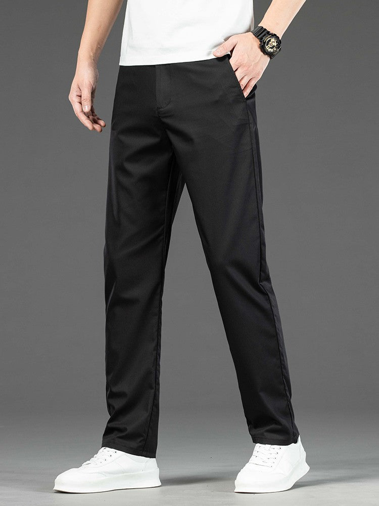 Spring Summer New Men's Casual Pants Thin Mulberry Silk Soft Business Casual Trousers Slim Straight Elastic Suit Pants Male