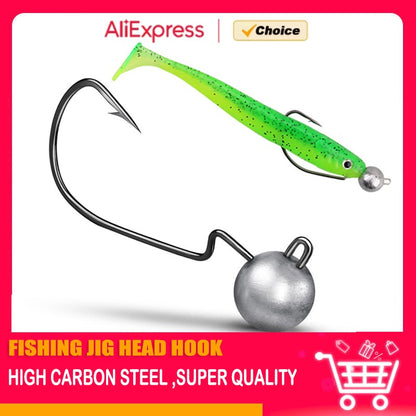 5 peças 3.5g 5g 7g 10g 14g Cabeça de anzol de jig de pesca com anzol offset, Anzol de cabeça redonda, anzol de pesca de barriga estreita de aço de alto carbono