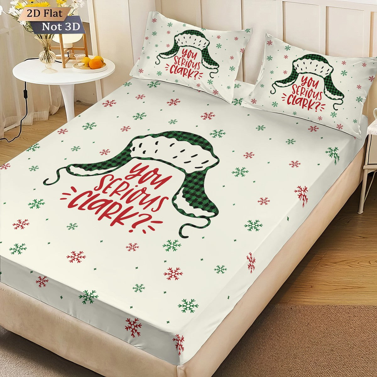 3pcs Merry Christmas Snowflake Print Coreless Bed Sheet Set, Multi Size Comfortable Bed Cover Bedroom Bedding Holiday Decoration