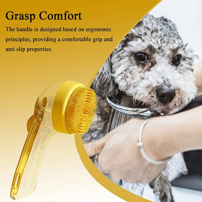 Pet Bathing Brush Long Handle Soft Silicone Shower Clean Tools Grooming Scrubber with Shampoo Dispenser Bath Brush for Dog & Cat