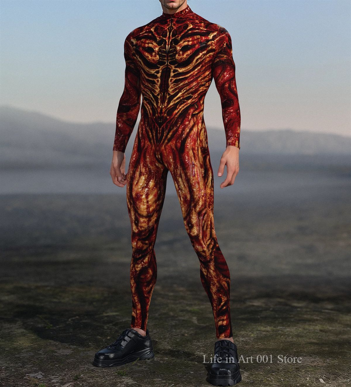 Scary Halloween Blood Zombie Bodysuit Costume Men 3D Digital Skeleton Printed Tights Jumpsuit Holiday Stage Party Performance