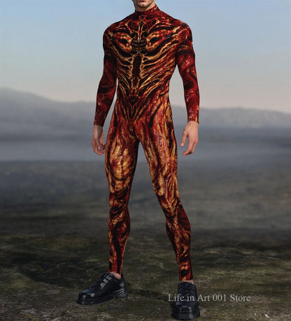 Scary Halloween Blood Zombie Bodysuit Costume Men 3D Digital Skeleton Printed Tights Jumpsuit Holiday Stage Party Performance