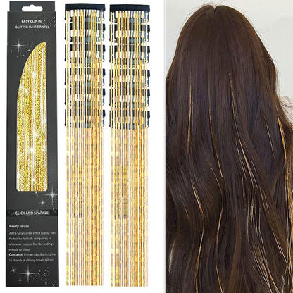 6/12 peças de tic-tac de cabelo sintético, peça única, extensões de cabelo com brilho feminino, kit de enfeites de cabelo, peruca brilhante resistente ao calor
