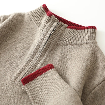 New Men Knitted Half Zipper Style Pullover Pure Australian Wool Sweater Splicing Edge Decoration High quality Thicken Warm Tops